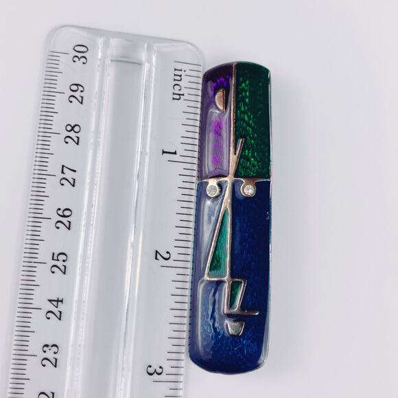 VTG 1980s 1990s Modernist Enamel Artisan Brooch Abstract Geometric Jewelry - Picture 8 of 10